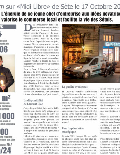 Laurent Elec électricien à Sète et Montpellier - Article de presse