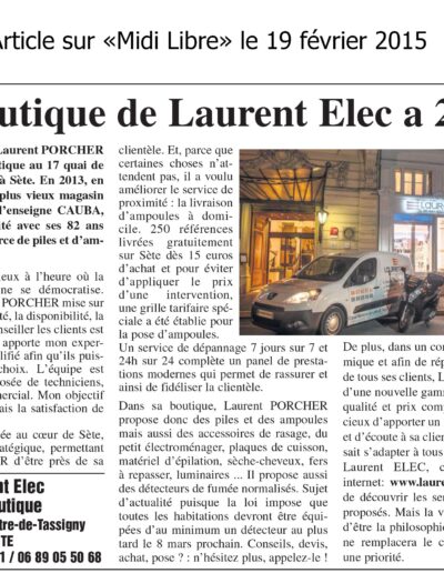 Laurent Elec électricien à Sète et Montpellier - Article de presse