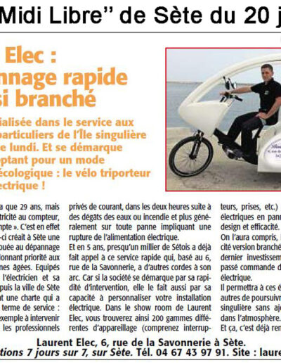 Laurent Elec électricien à Sète et Montpellier - Article de presse