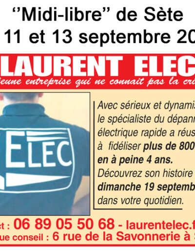 Laurent Elec électricien à Sète et Montpellier - Article de presse