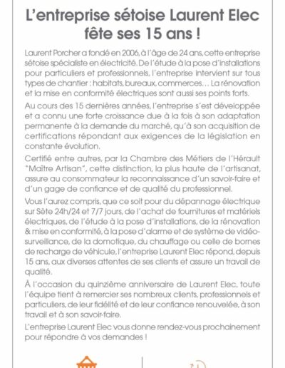 Laurent Elec électricien à Sète et Montpellier - Article de presse