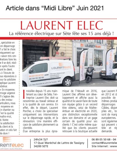 Laurent Elec électricien à Sète et Montpellier - Article de presse