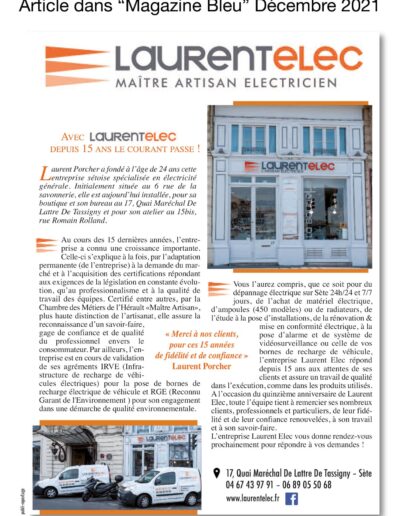 Laurent Elec électricien à Sète et Montpellier - Article de presse