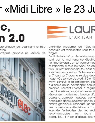 Laurent Elec électricien à Sète et Montpellier - Article de presse