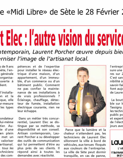 Laurent Elec électricien à Sète et Montpellier - Article de presse